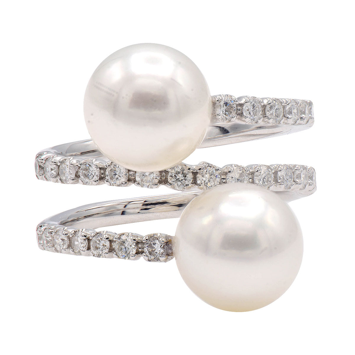 14K White Gold Akoya Pearl Diamond Spiral Ring