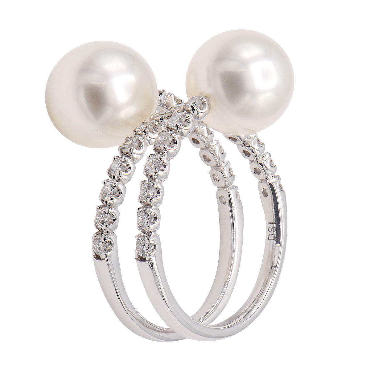 14K White Gold Akoya Pearl Diamond Spiral Ring