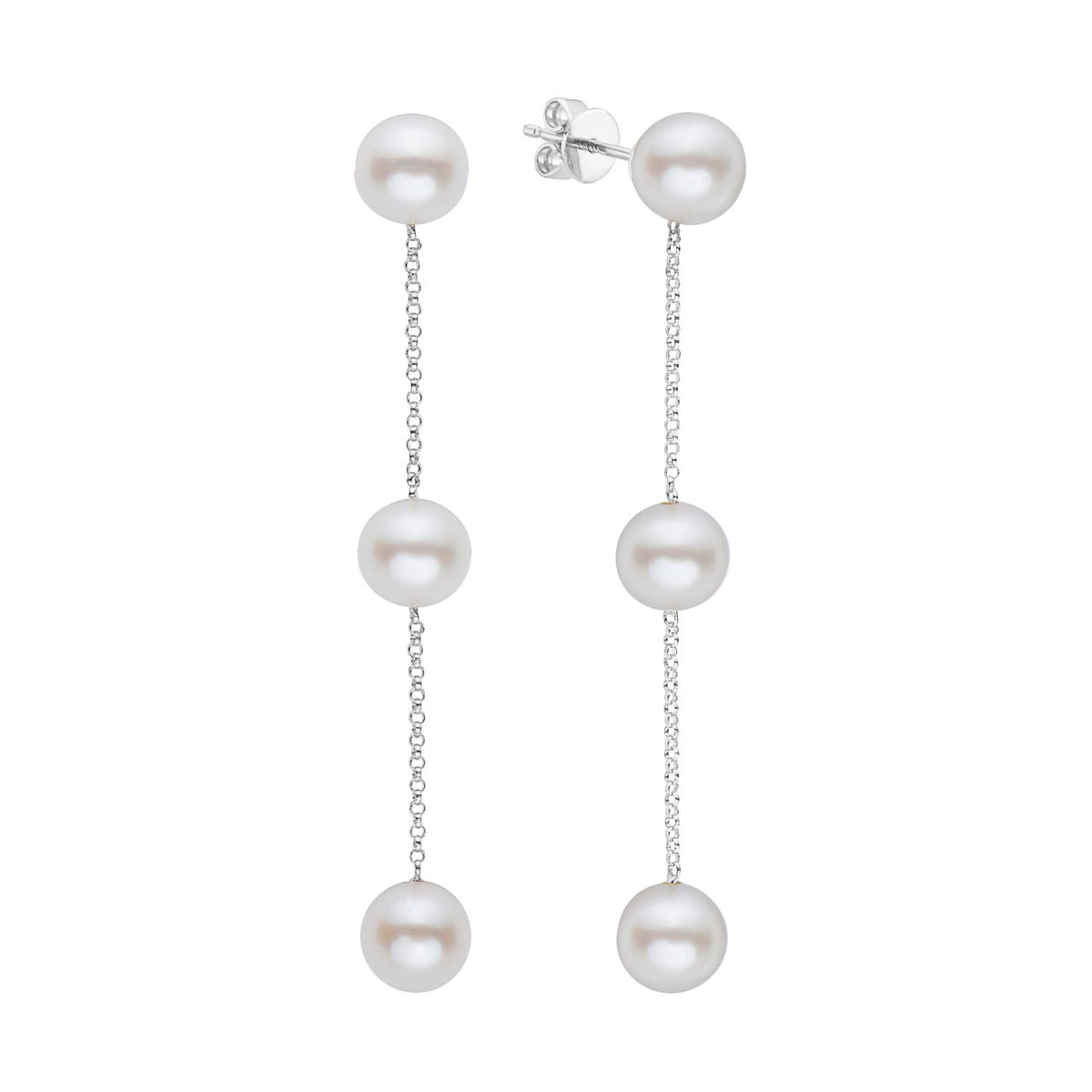 6-7mm Freshwater Pearl White Gold Dangle Earrings