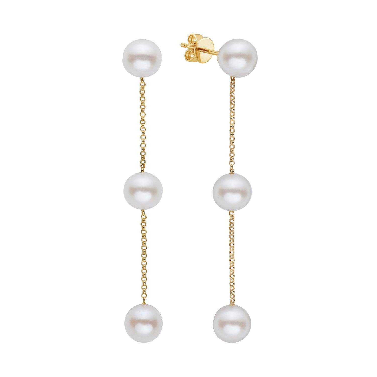 6-7mm Freshwater Pearl Yellow Gold Dangle Earrings