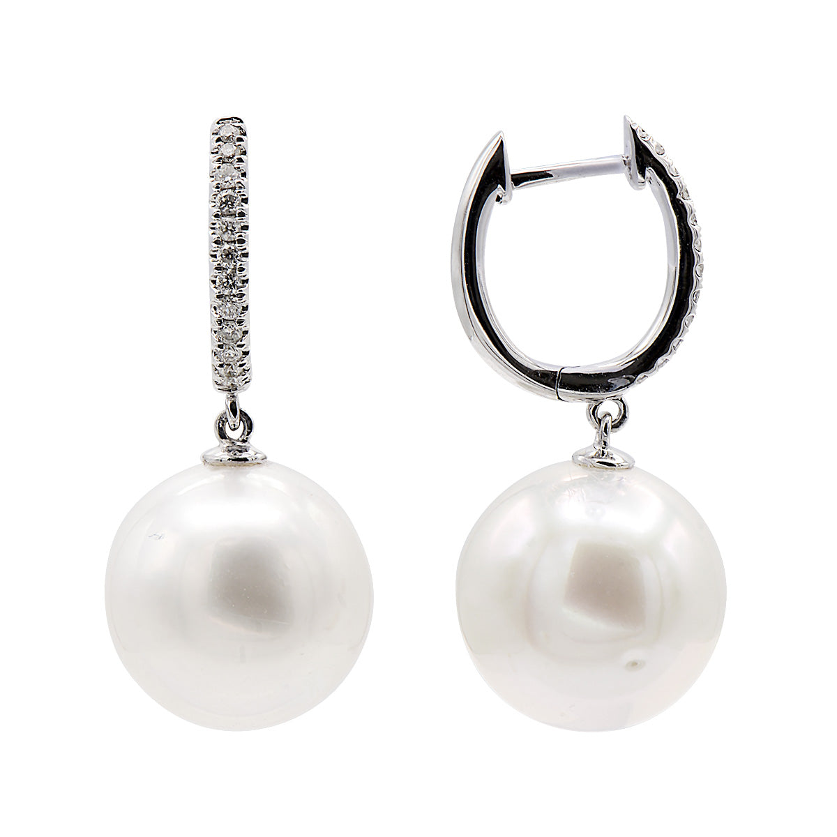 Diamond Hoop with South Sea Pearl Earrings