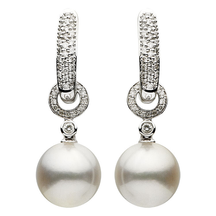 18KW White South Sea Pearl Earrings, 11-12mm