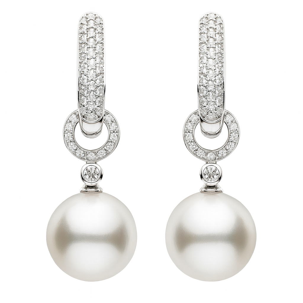 18K White Gold White South Sea Pearl Earrings, 11-12mm, 0.5ct