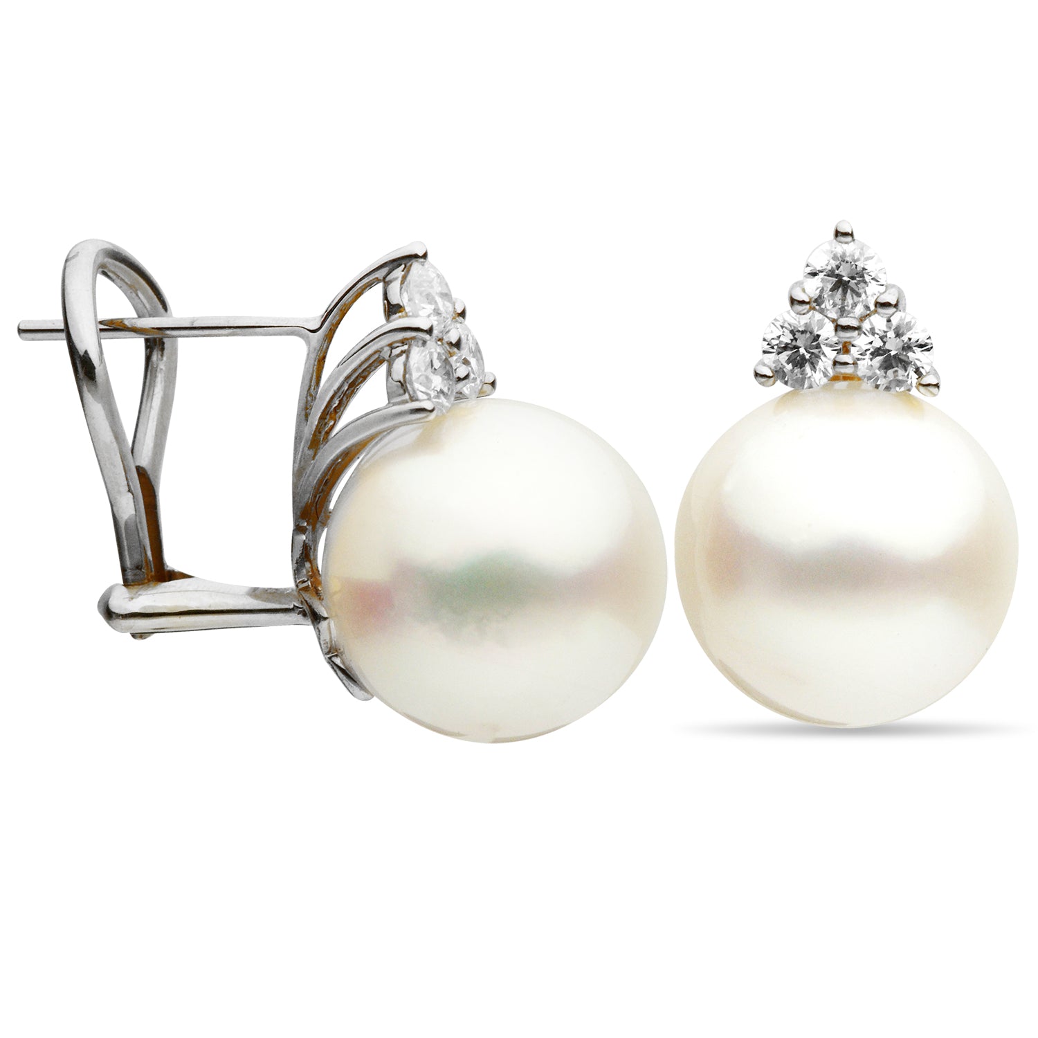 18KW White South Sea Pearl Earrings, 12-13mm