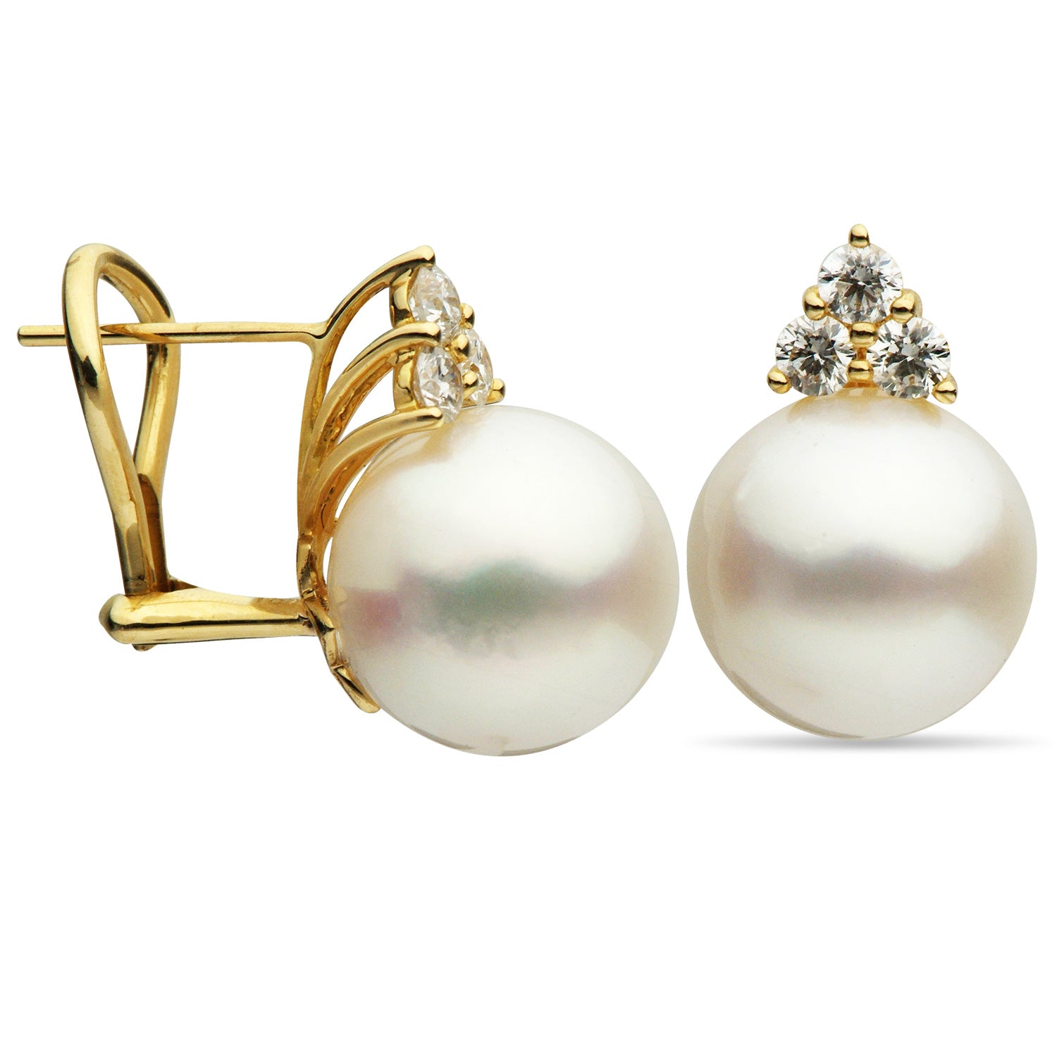 18KY White South Sea Pearl Earrings, 12-13mm