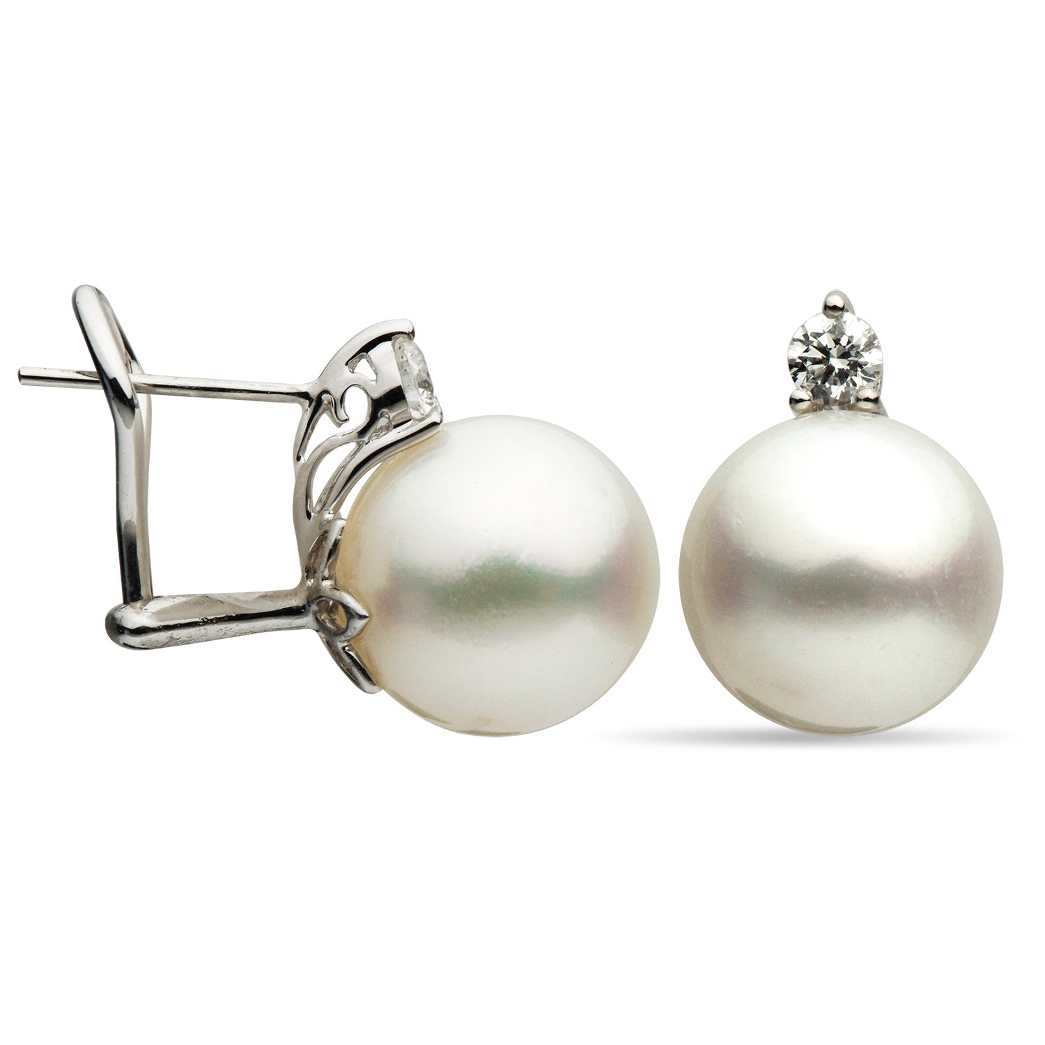 18KW White South Sea Pearl Earrings, 12-13mm