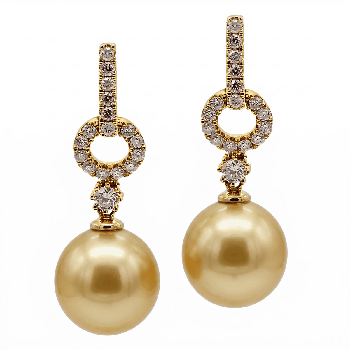 18K Yellow Gold Earrings, 11-12mm, 0.61ct