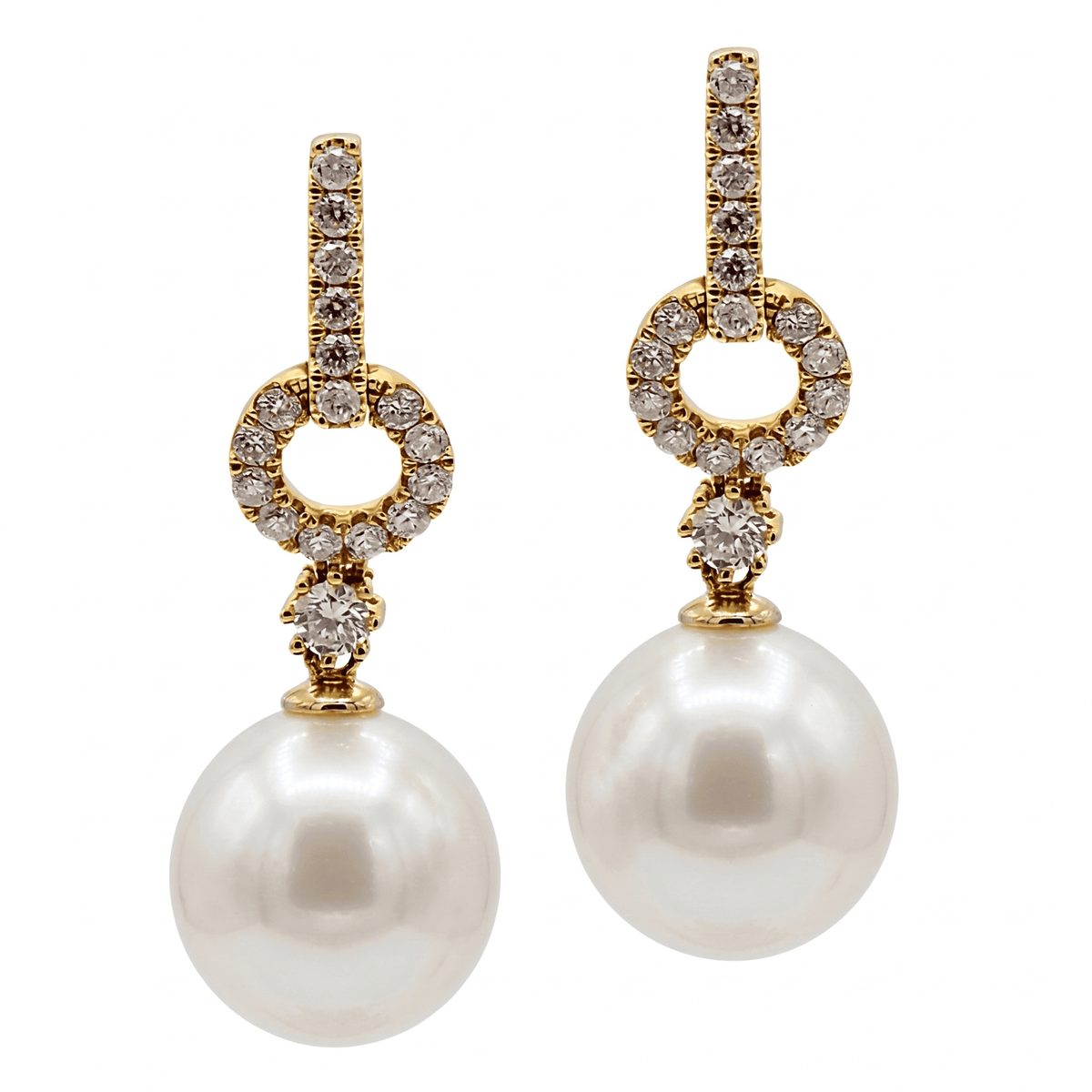 18K Yellow Gold South Sea Pearl Earrings, 11-12mm, 0.61ct