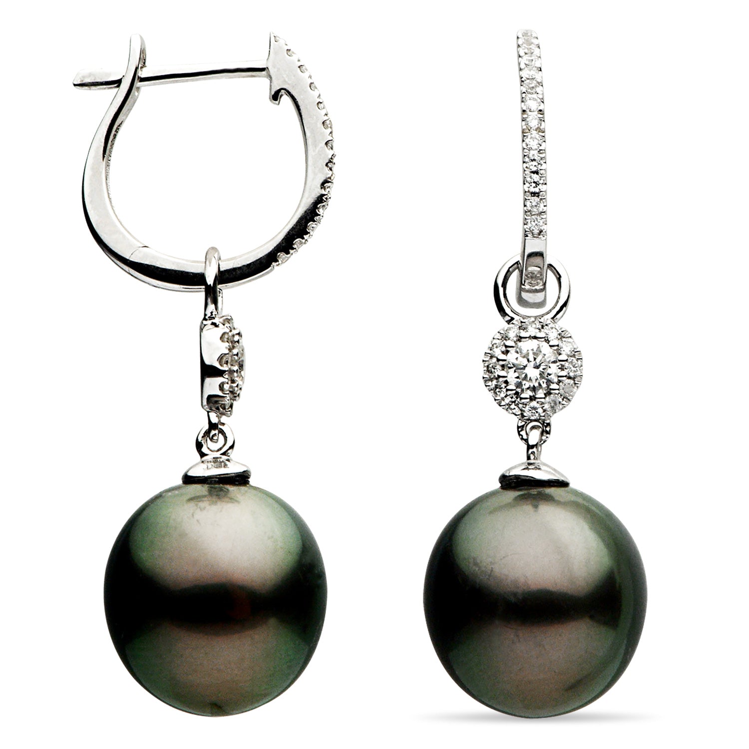 18KW Tahitian Pearl Earrings, 11-12mm