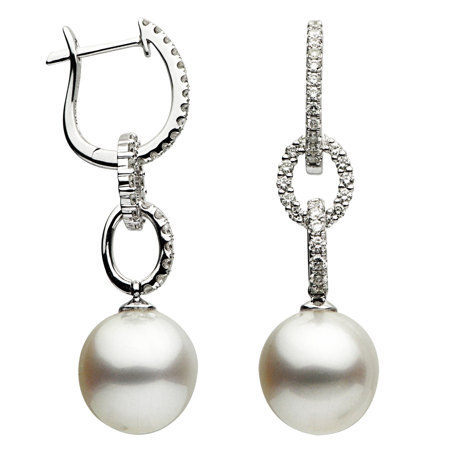 18KW White South Sea Pearl Earrings, 11-12mm