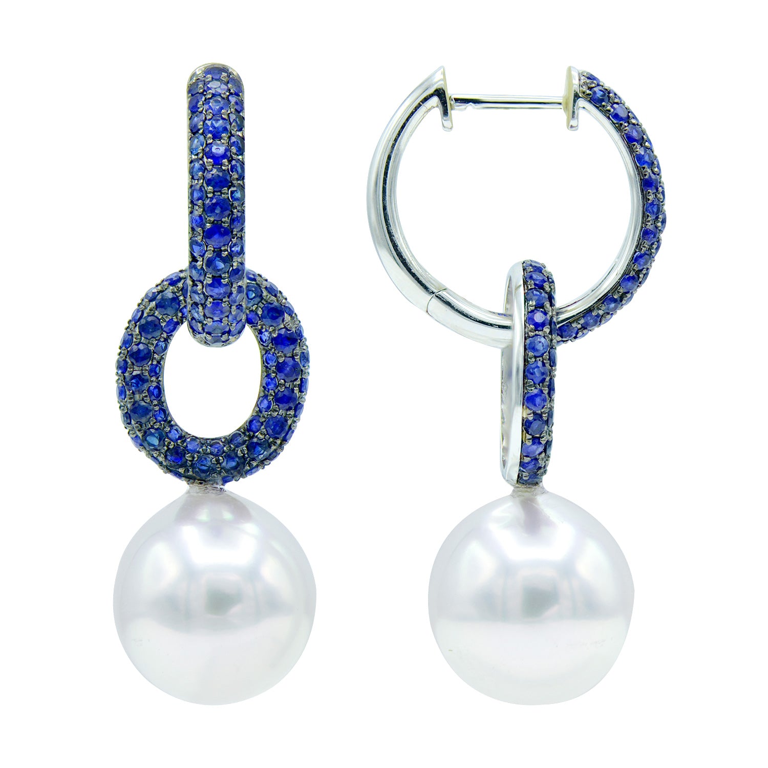 18KW White South Sea Pearl Earrings, 12-13mm