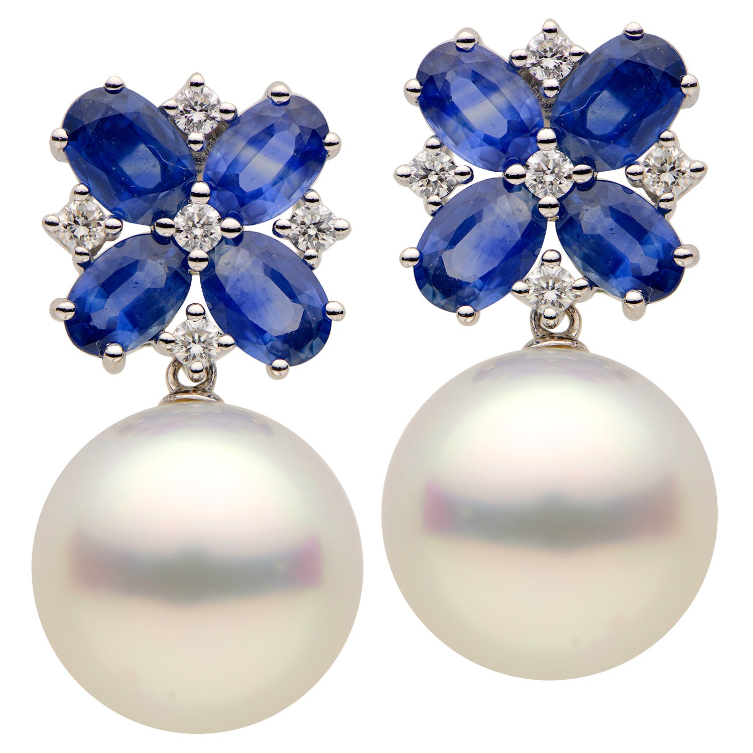 18KW White South Sea Pearl Earrings, 13-14mm