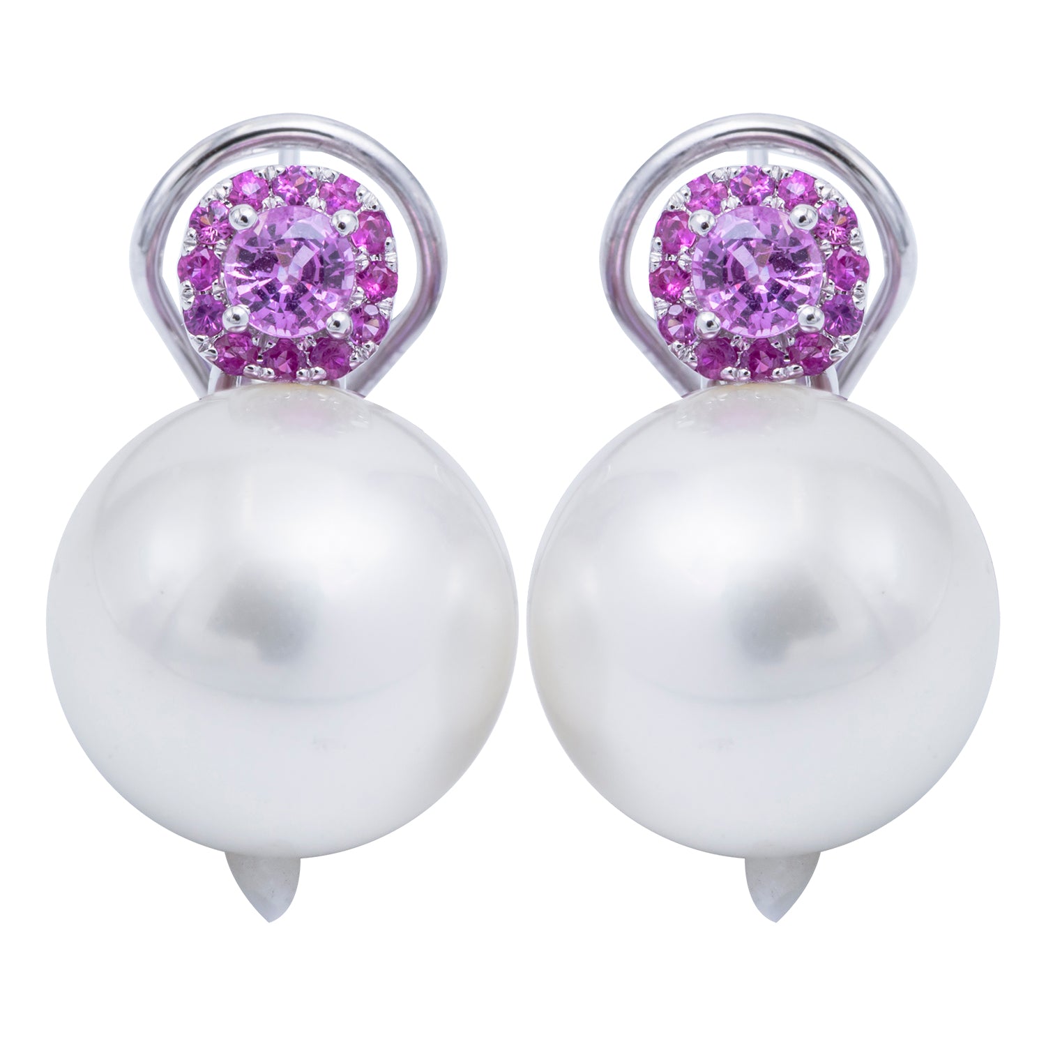 18KW White South Sea Pearl Earrings, 14-15mm