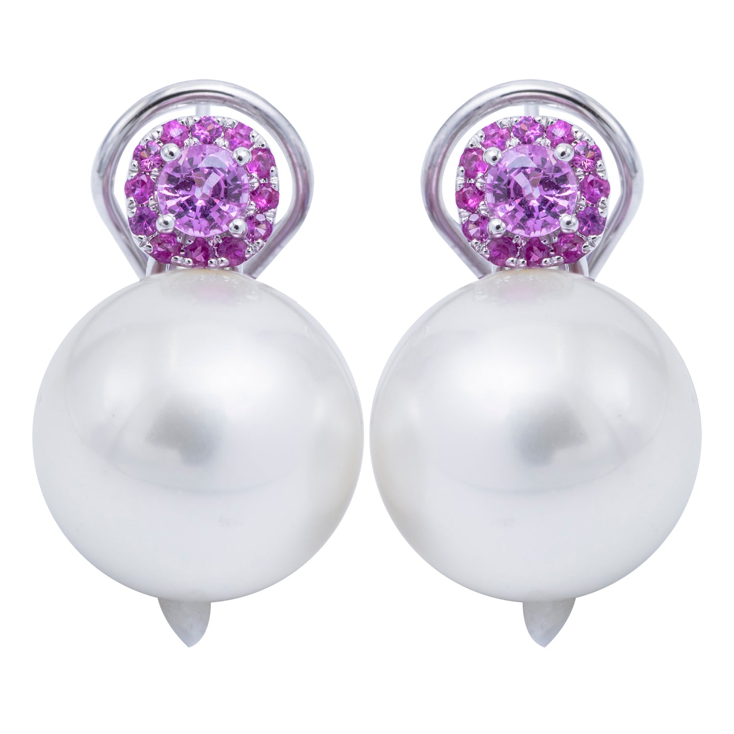 18KW White South Sea Pearl Earrings, 14-15mm