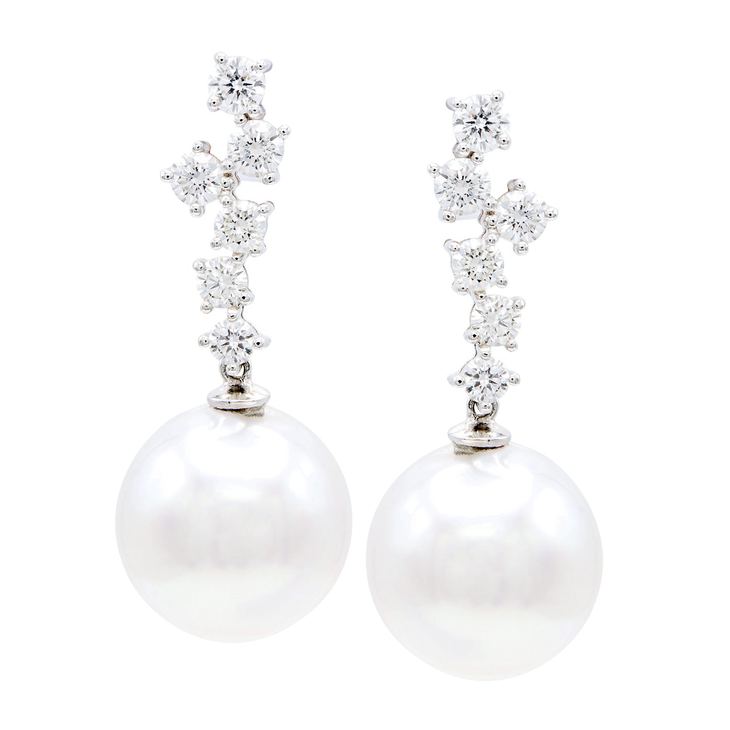 18KW White South Sea Pearl Earrings, 13-14mm