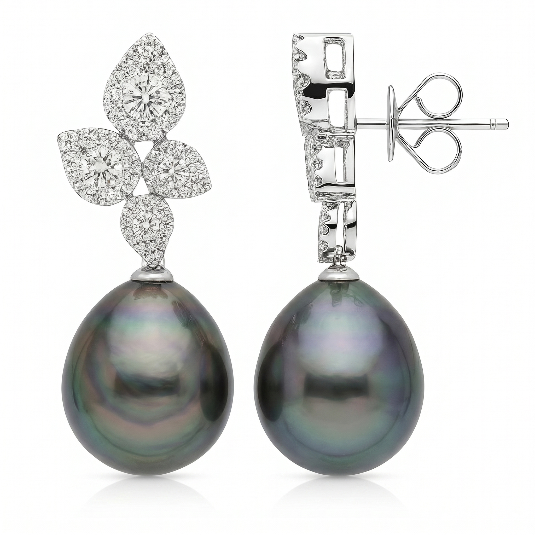 18KW Tahitian Pearl Earrings, 12-13mm