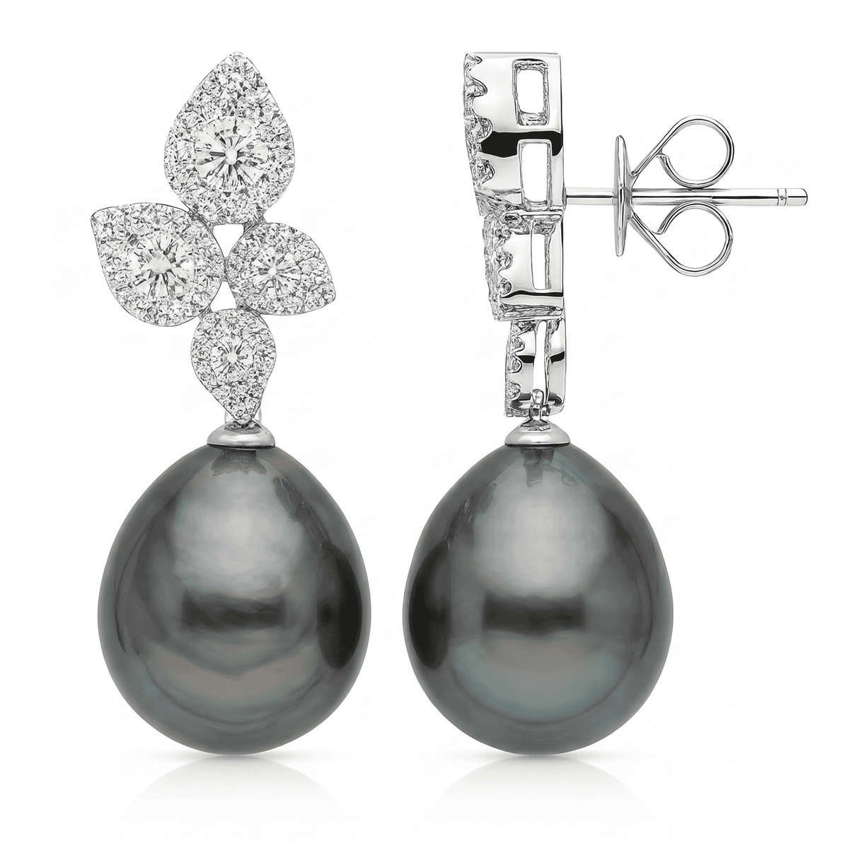 18KW Tahitian Pearl Earrings, 12-13mm