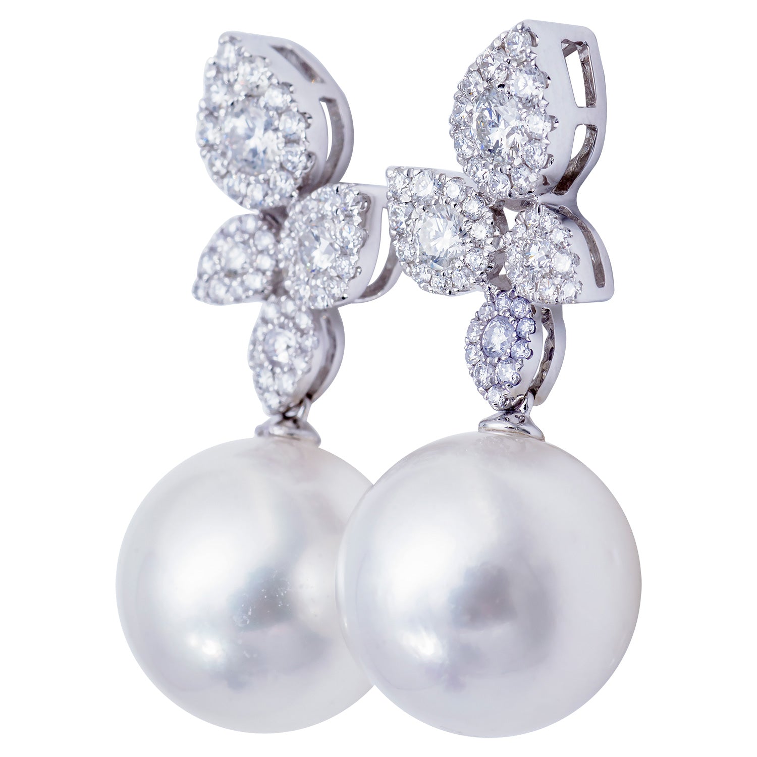 18KW White South Sea Pearl Earrings, 12-13mm