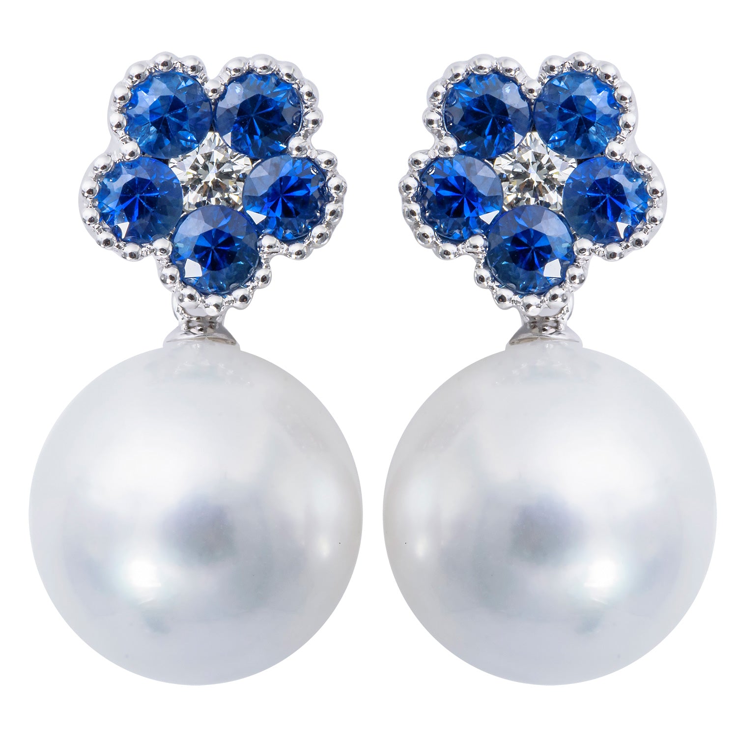 18KW White South Sea Pearl Earrings, 12-13mm