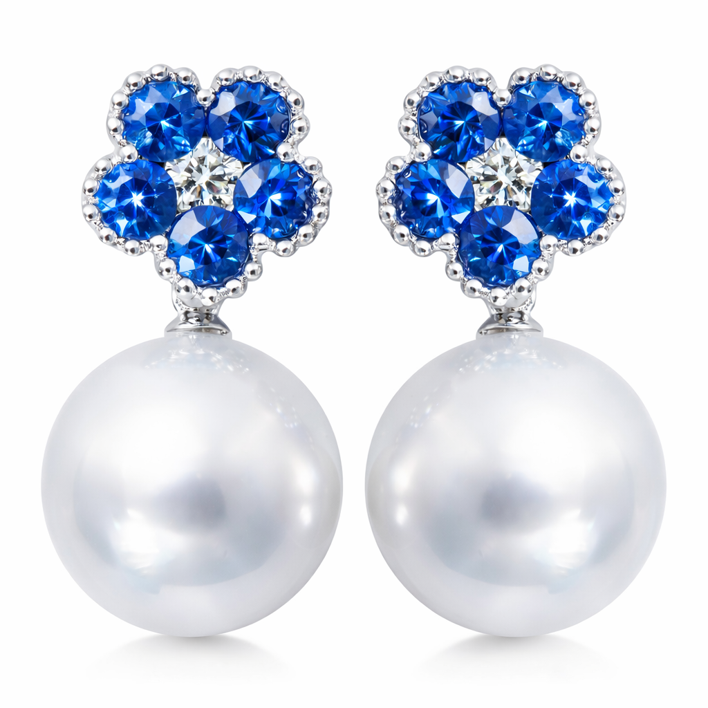 18K White Gold White South Sea Pearl Earrings, 12-13mm, 1.7ct