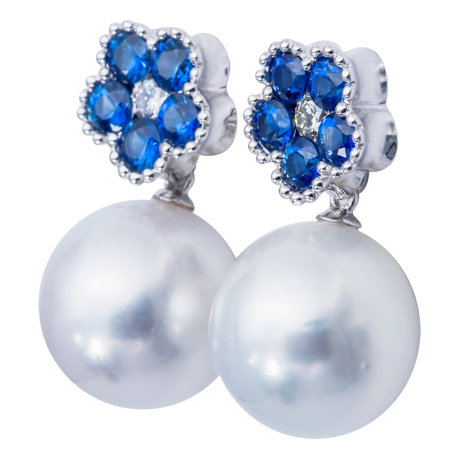 18KW White South Sea Pearl Earrings, 12-13mm