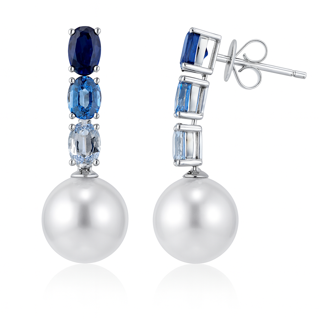 18K White Gold White South Sea Pearl Earrings, 11-12mm, 3ct
