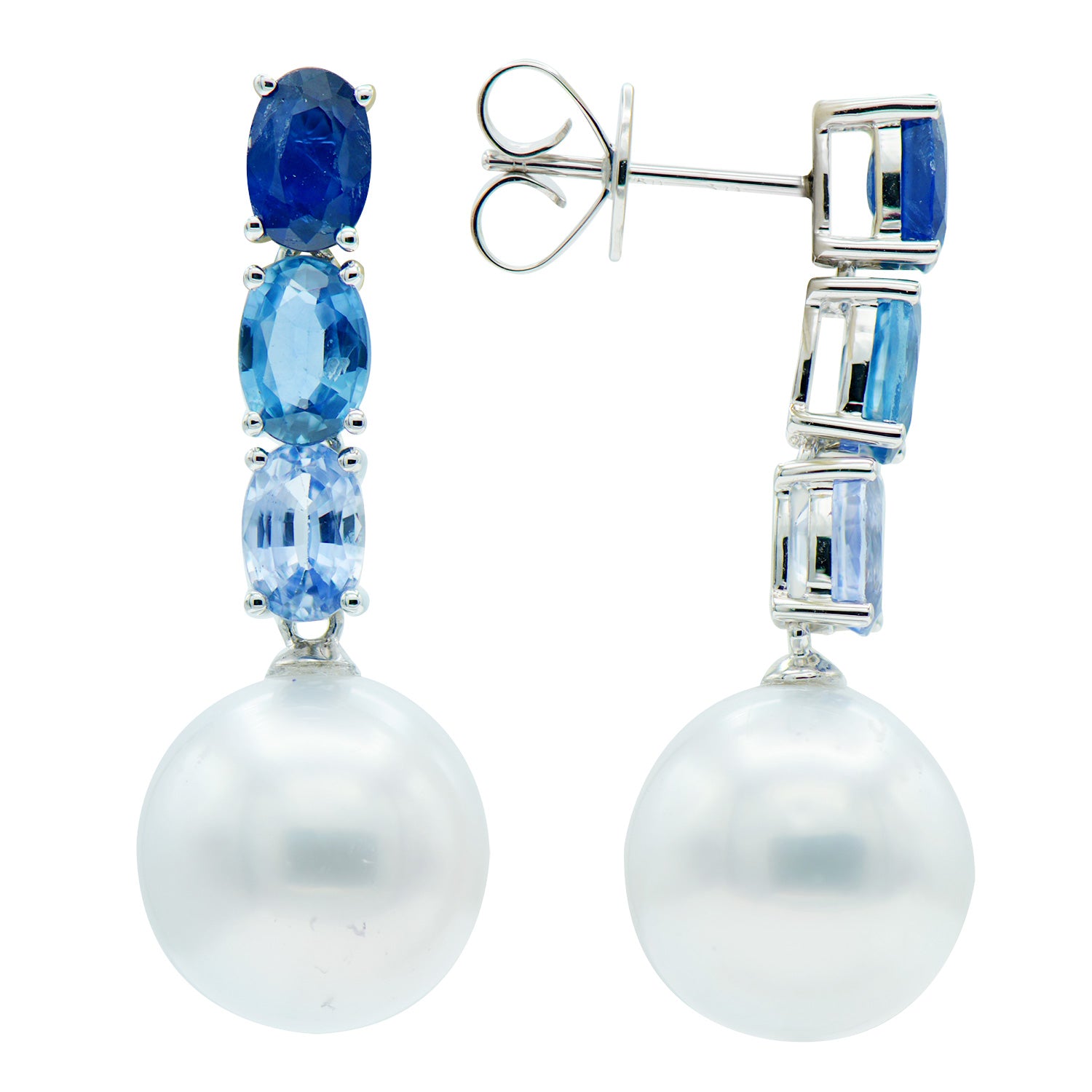 18KW White South Sea Pearl Earrings, 11-12mm