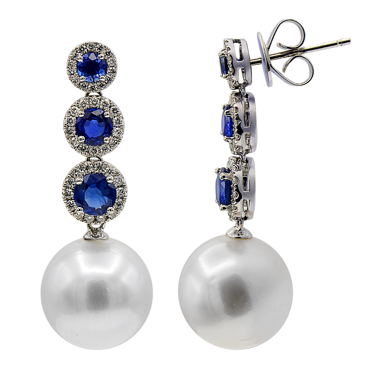 18KW White South Sea Pearl Earrings, 12-13mm