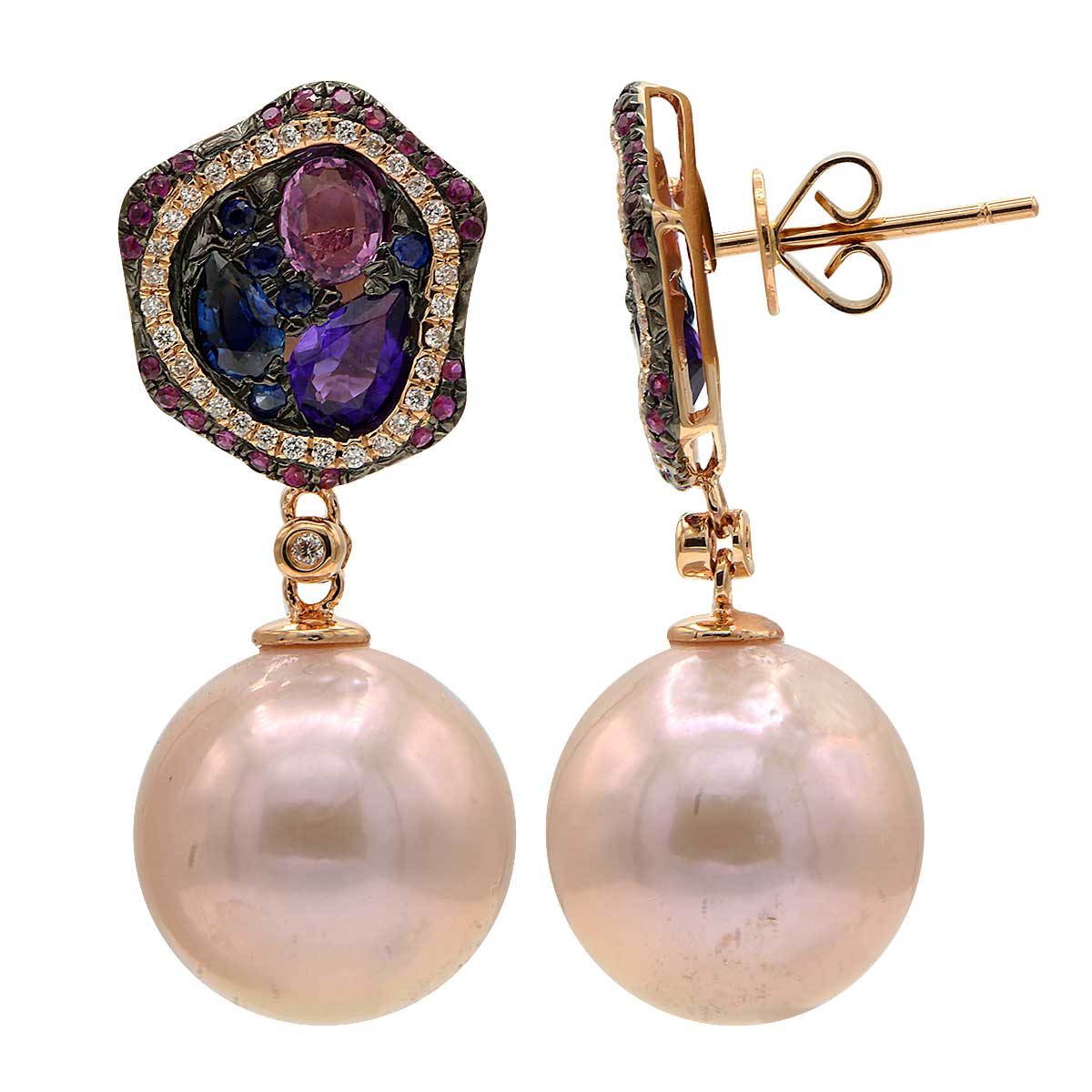 18KR Freshwater Pearl Earrings, 14-15mm