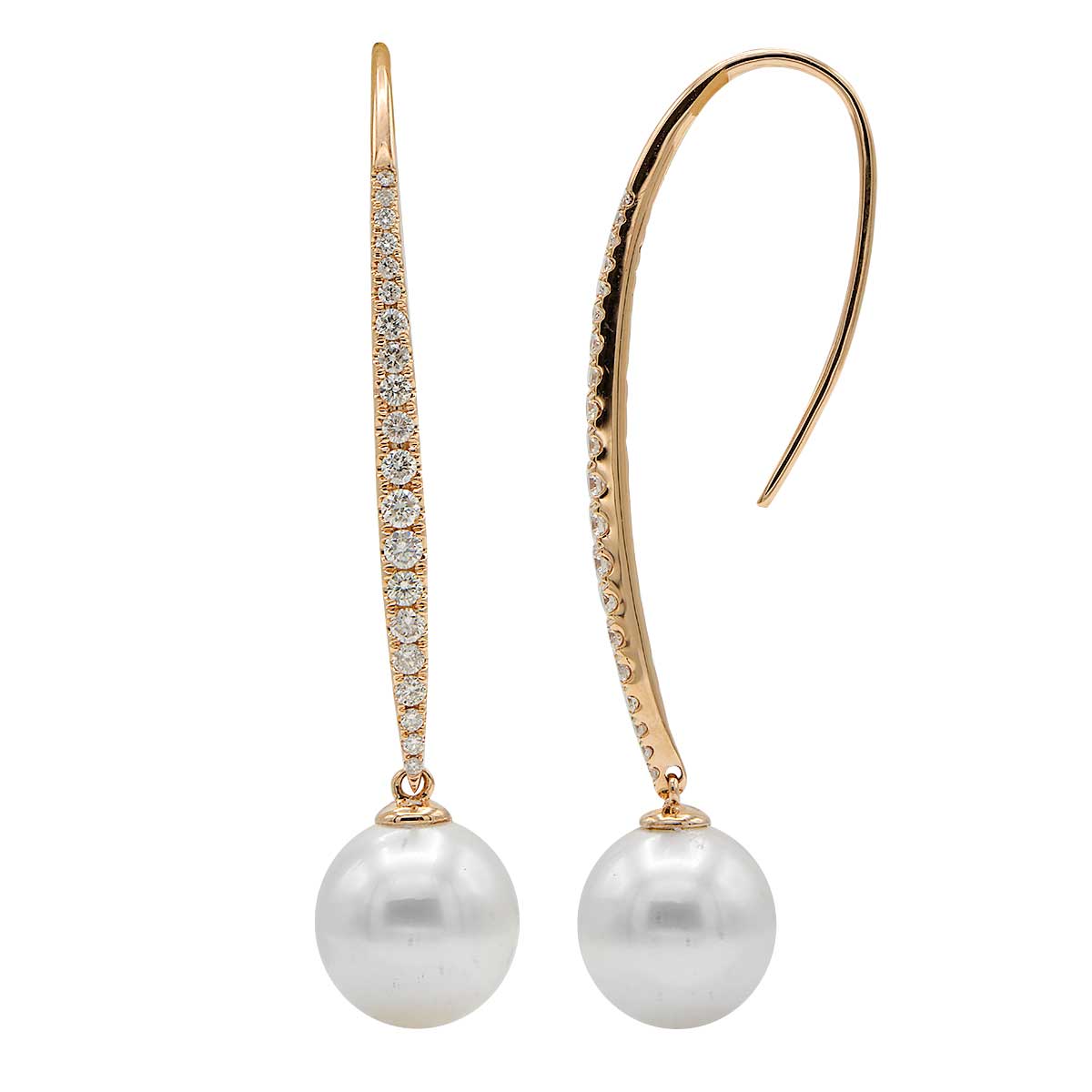 18KR White South Sea Pearl Earrings, 10-11mm