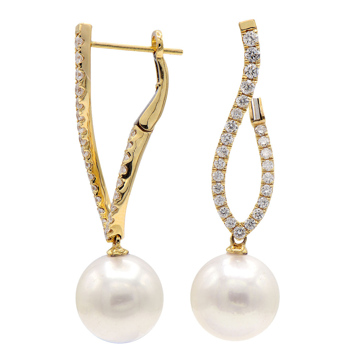 18KY White South Sea Pearl Earrings, 10-11mm