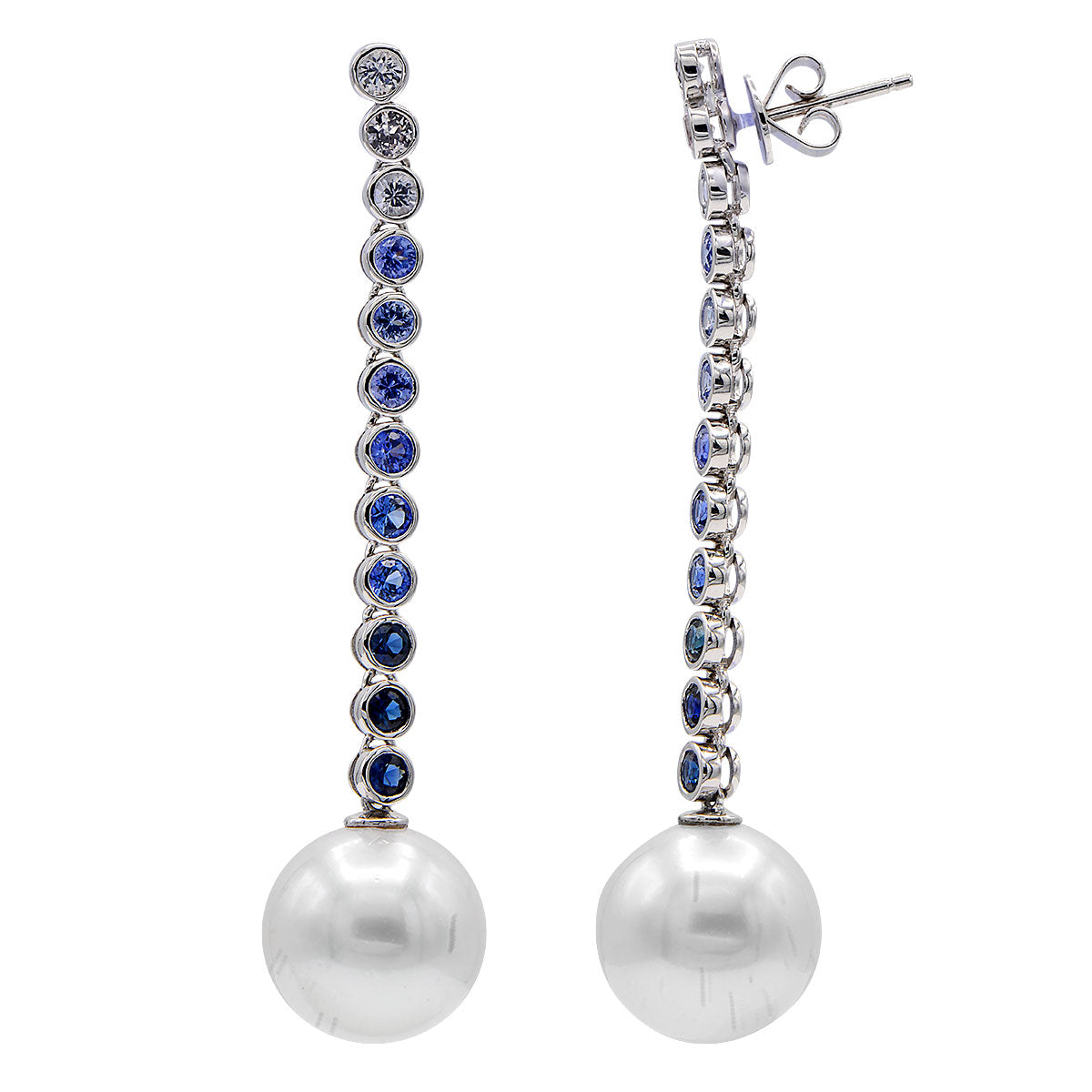 18KW White South Sea Pearl Earrings, 13-14mm