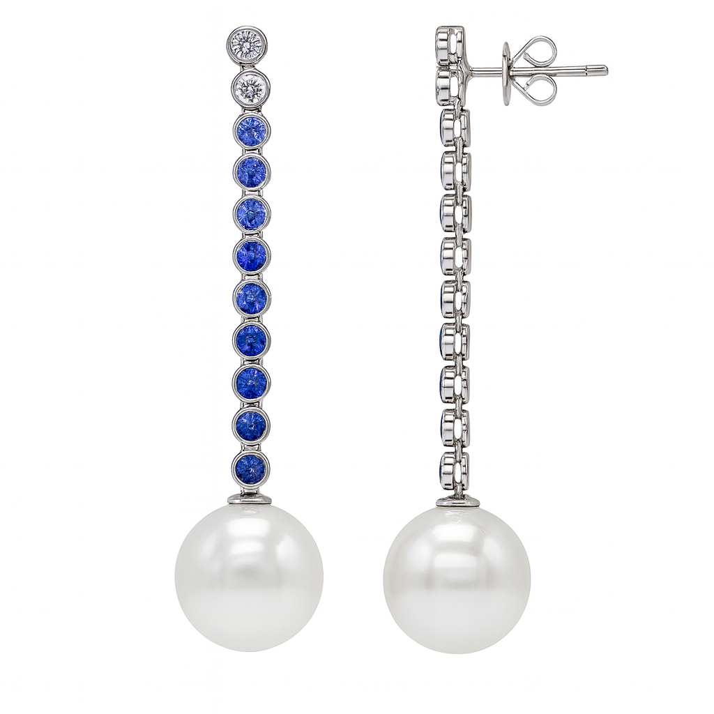 18K White Gold White South Sea Pearl Earrings, 13-14mm, 2.24ct
