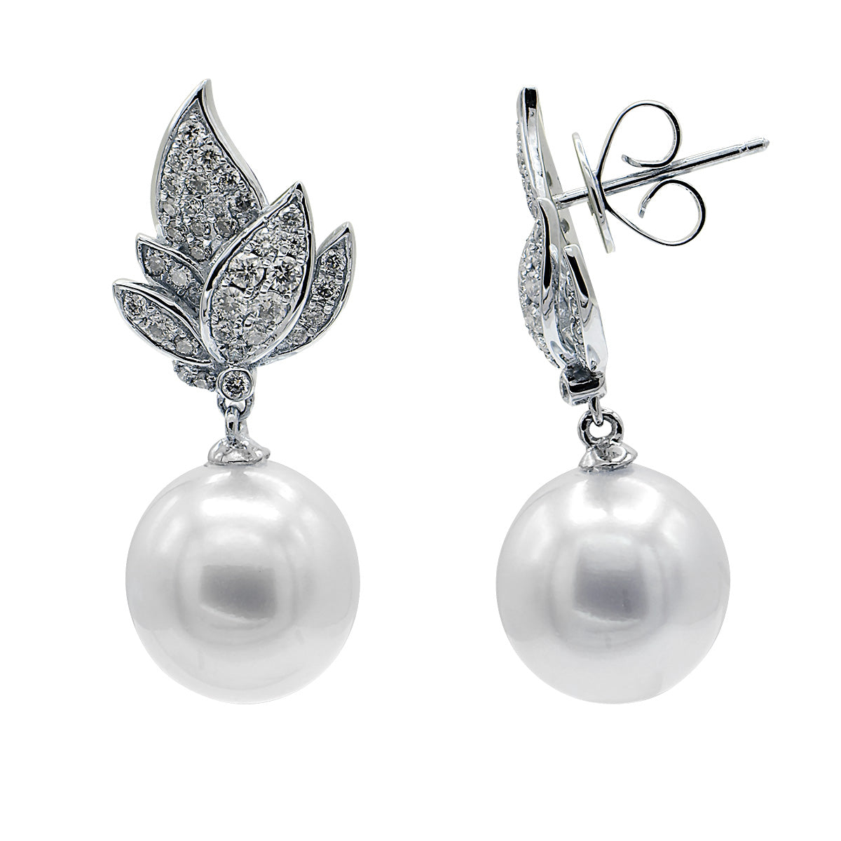 18KW White South Sea Pearl Earrings, 11-12mm