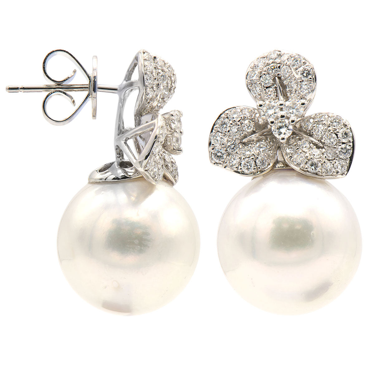 18KW White South Sea Pearl Earrings, 13-14mm