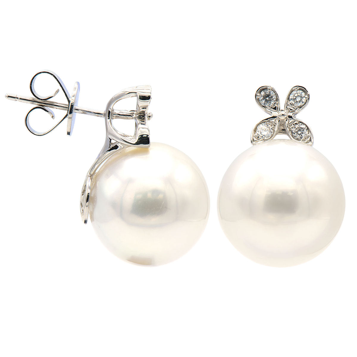 18KW White South Sea Pearl Earrings, 13-14mm