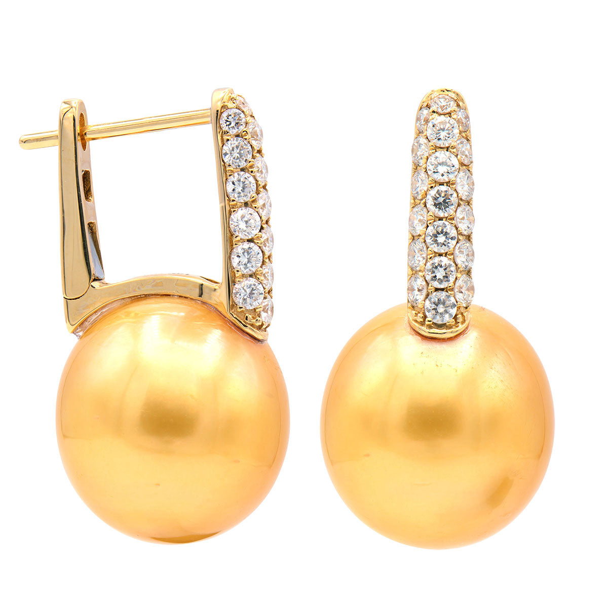 18K Yellow Gold Golden Pearl and Diamond Earrings
