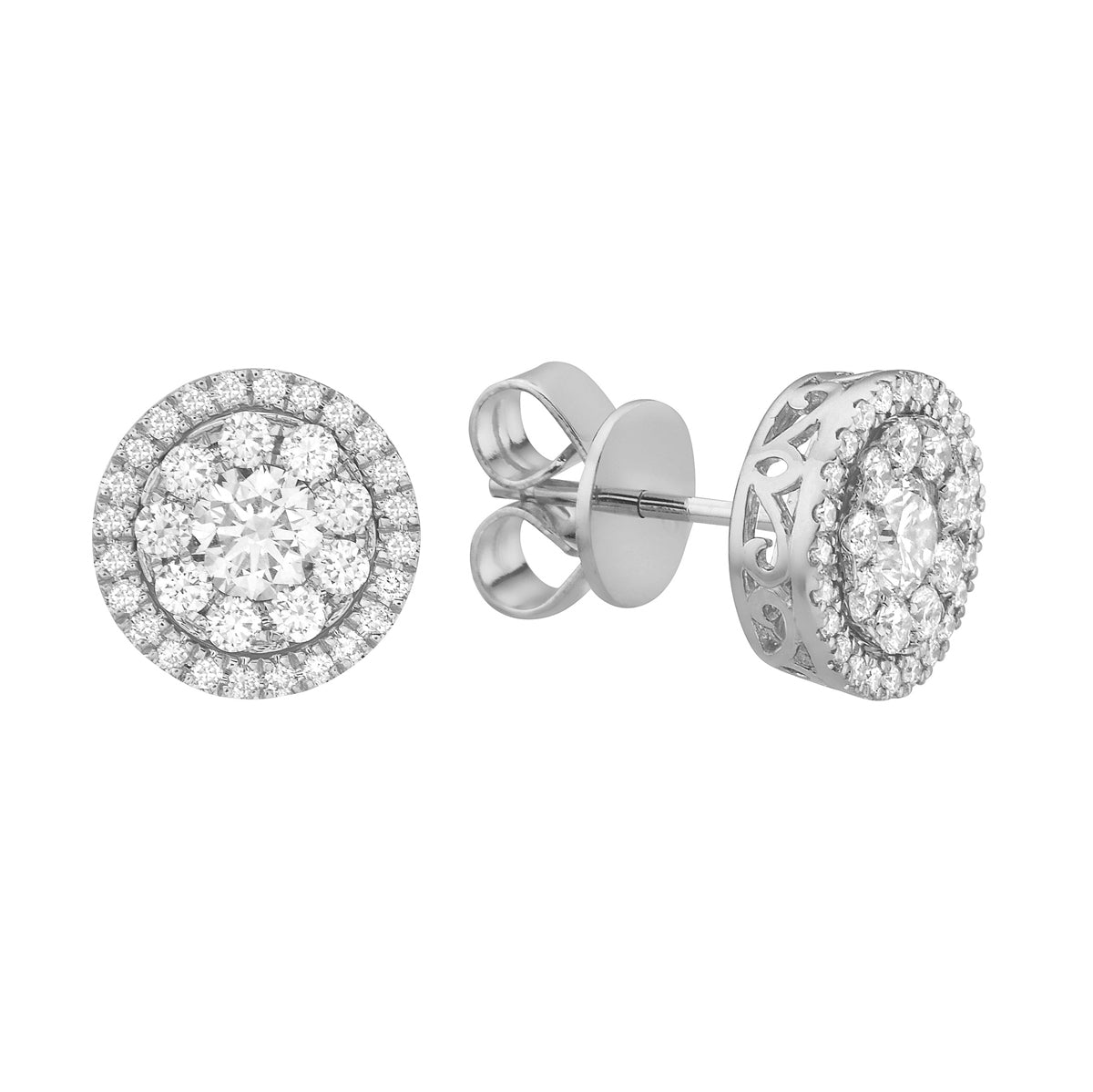 14K White Gold Diamond Cluster Stud with Removable Halo - Large, 0.85ct