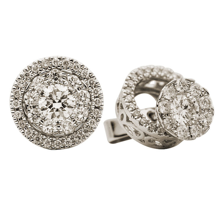 14K White Gold Diamond Cluster Stud with Removable Halo - Small