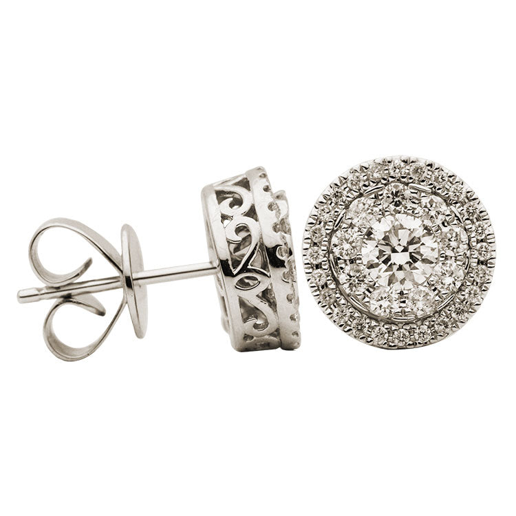 14K White Gold Diamond Cluster Stud with Removable Halo - Large