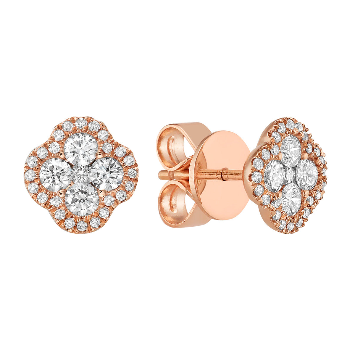 14K Rose Gold Diamond Clover Stud Earring - Small