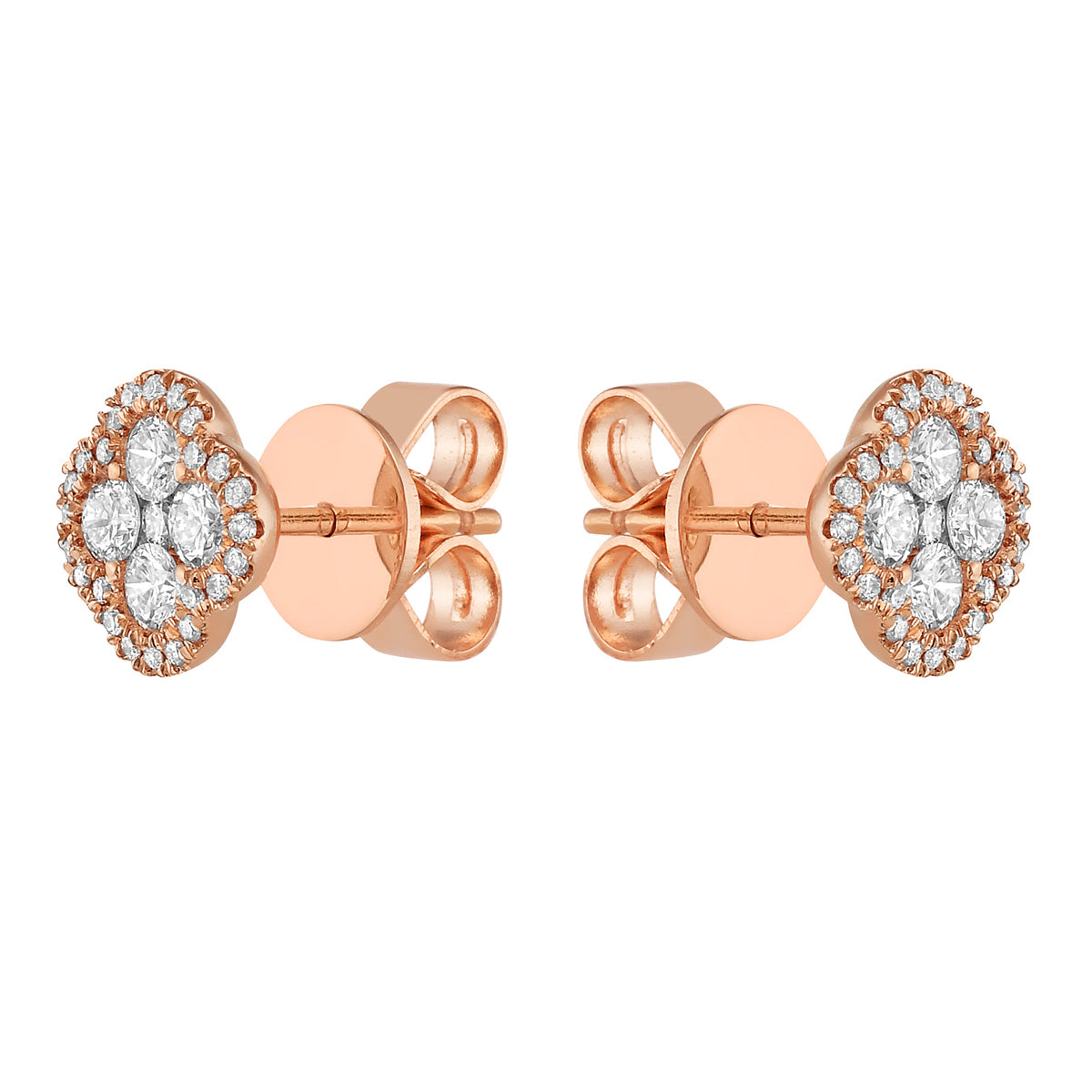 14K Rose Gold Diamond Clover Stud Earring - Small