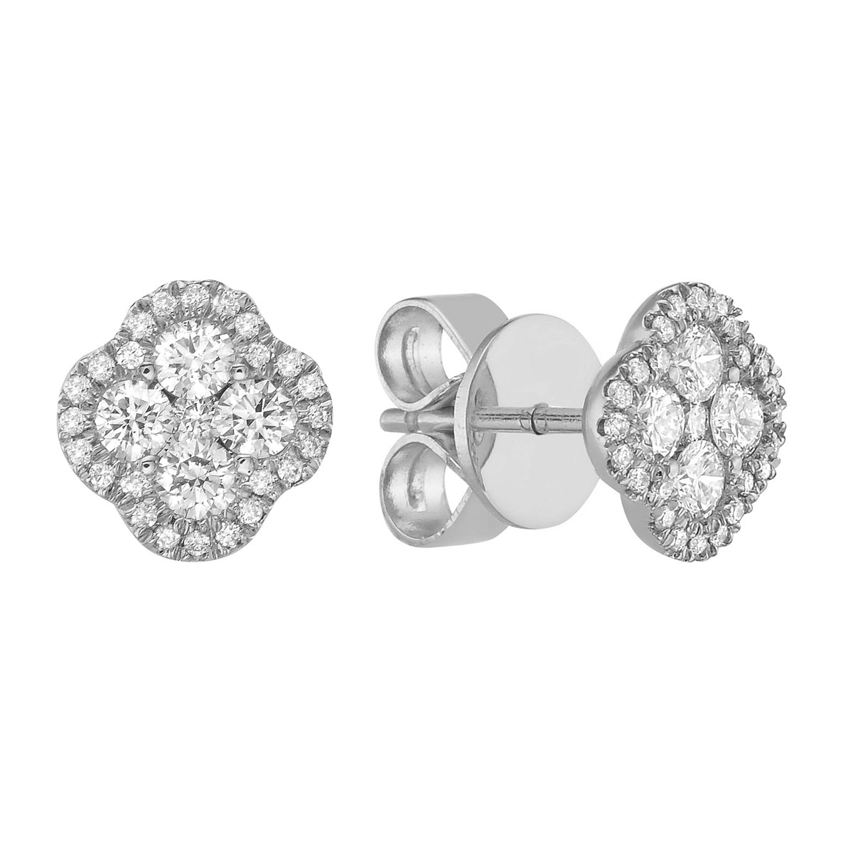 14 White Gold Diamond Clover Stud Earring - Small, 0.44ct
