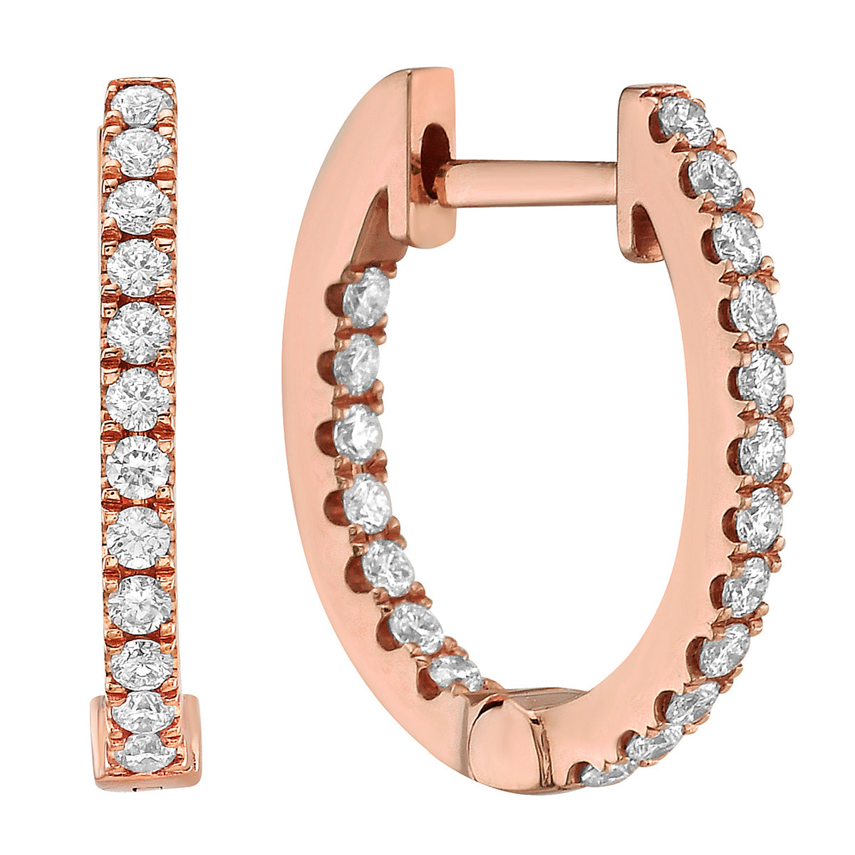 14K Rose Gold Inside Outiside Huggie Earring - Small, 0.42ct