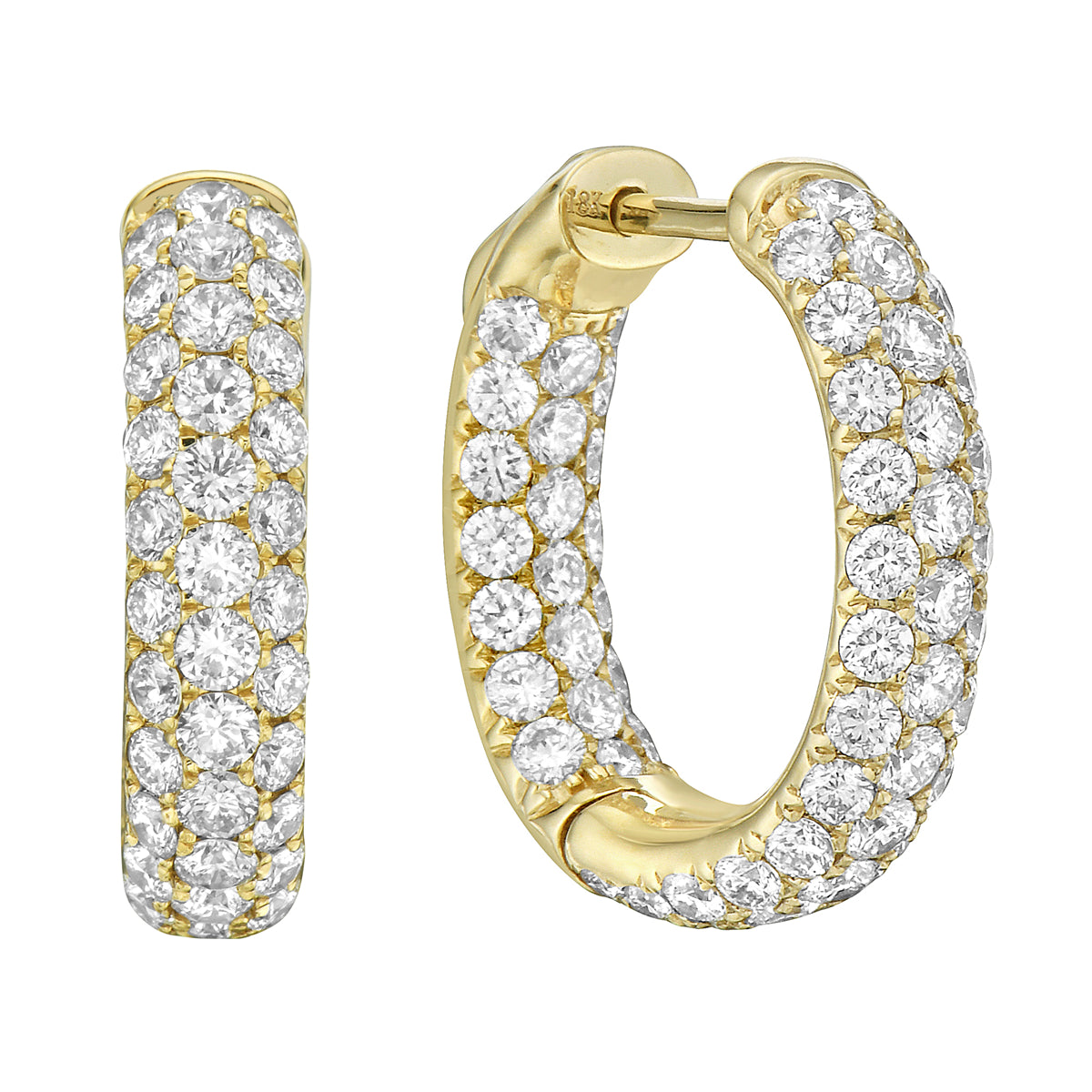 14K Yellow Gold Diamond Hoop Earrings, 2.95ct