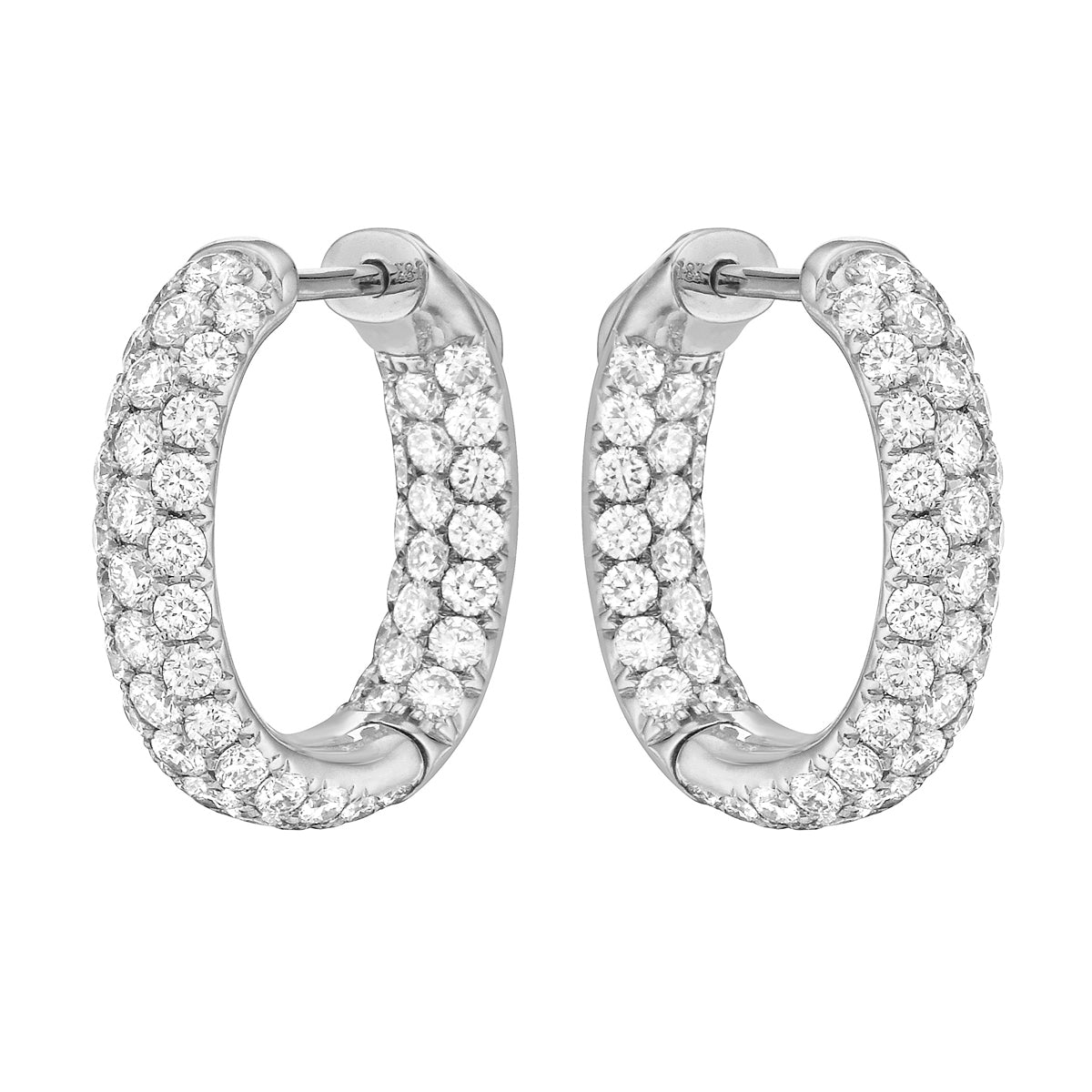14K White Gold Inside and Out Diamond Hoop Earrings