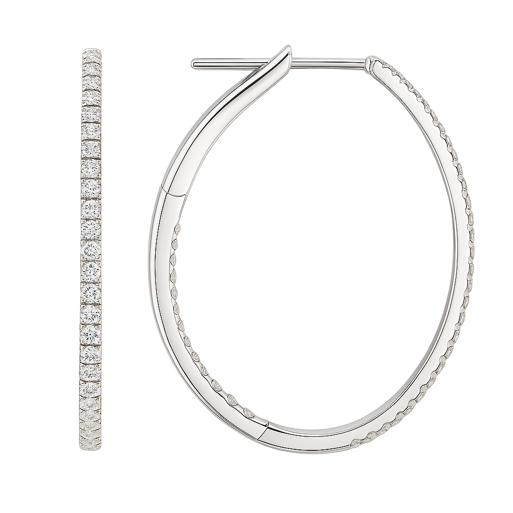 14K White Gold Inside and Out Hoop Earrings, 1.02ct