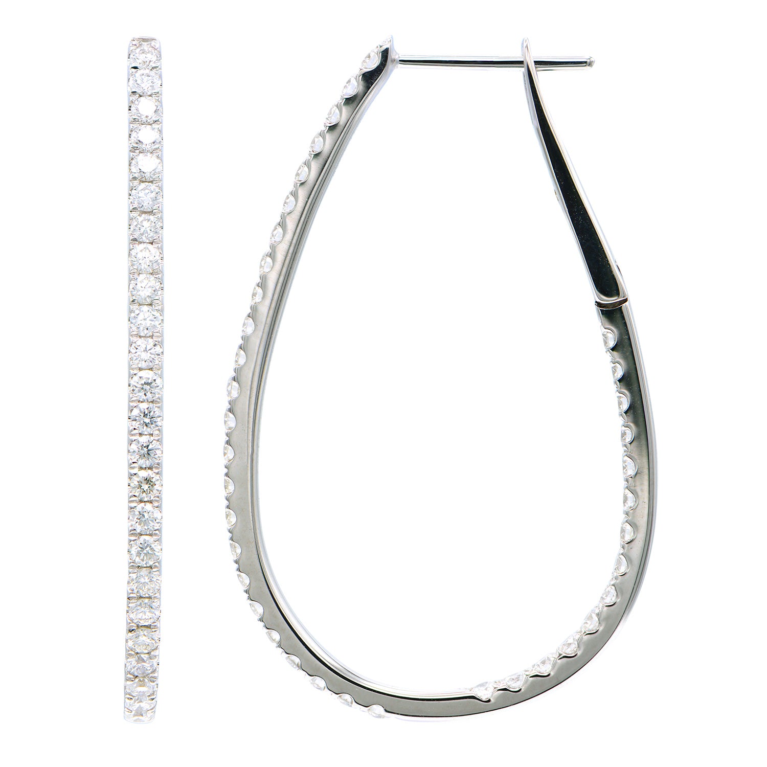 14K White Gold Inside and Out Hoop Earrings - Large