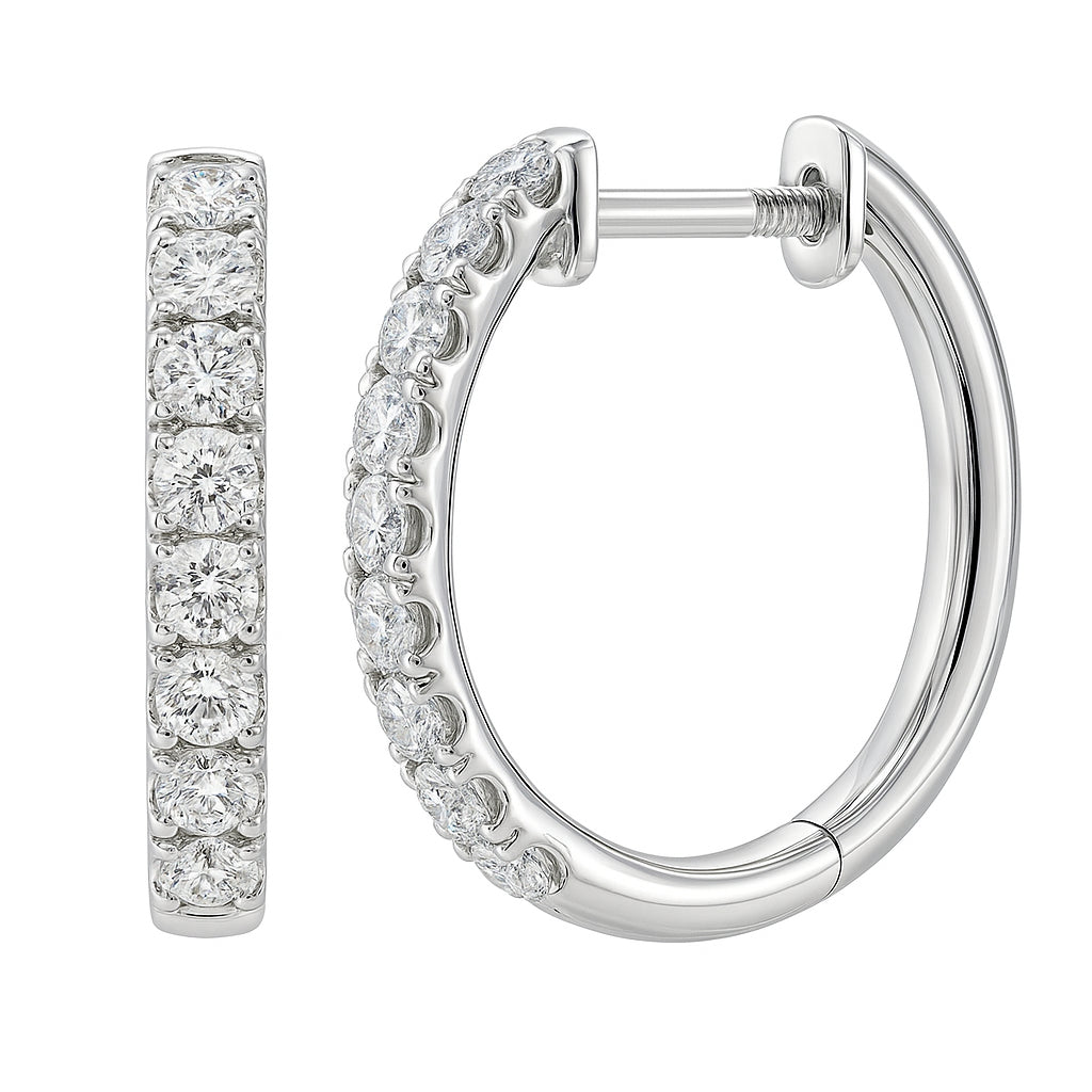 14K White Gold Diamond Hoop Earrings, 0.84ct