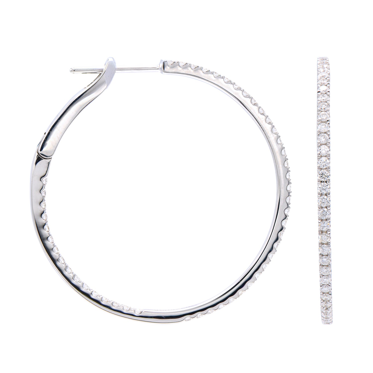 14K White Gold Inside and Out Diamond Hoop Earrings